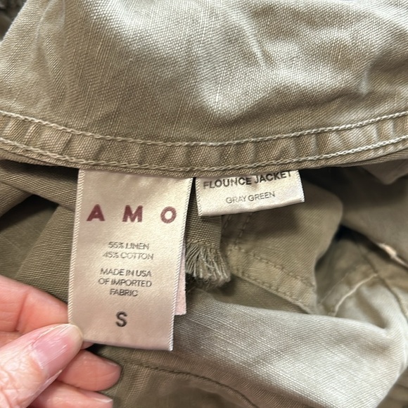 AMO DENIM FLOUNCE JACKET GREYISH GREEN Open Front Frayed Hem Revolve Sz S - Picture 10 of 14